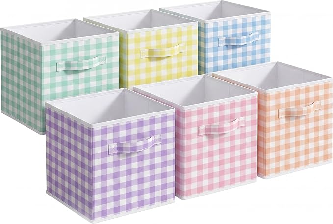 Yalikop 6 Pcs Colorful Gingham Cube Storage Bins, 11 Inch Fabric Checkered by Yalikop
