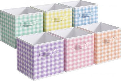 Yalikop 6 Pcs Colorful Gingham Cube Storage Bins, 11 Inch Fabric Checkered by Yalikop