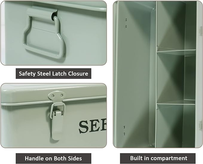Seed Storage Box Metal Container Organizer, 4-Compartment Garden Seed Box - Image 2