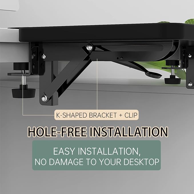 Sisyphy Ergonomics Desk Extender Tray, 9.5x9.1" Punch-Free Clamp on, Foldable - Image 6