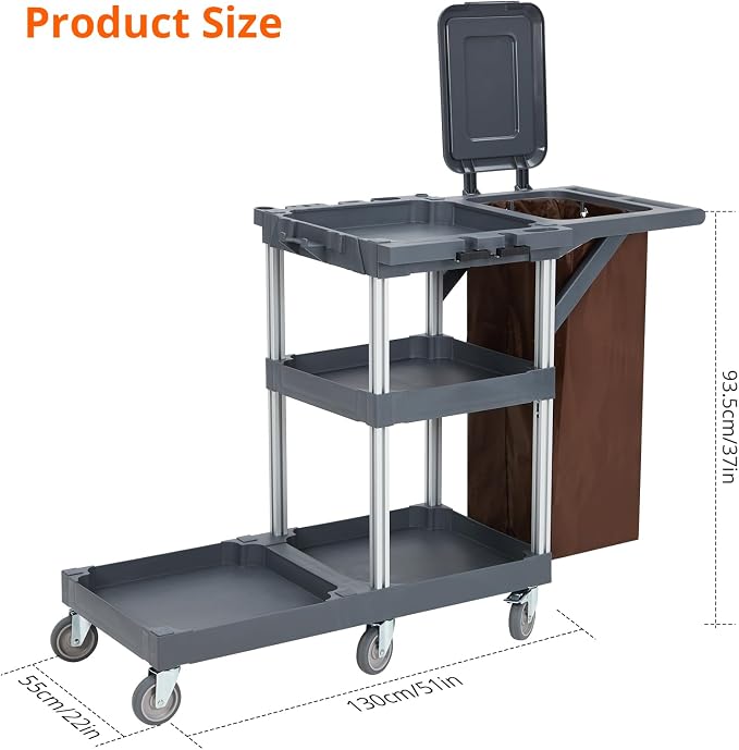 Commercial Janitorial Cart, 3-Shelf Housekeeping Cleaning Cart - Image 2