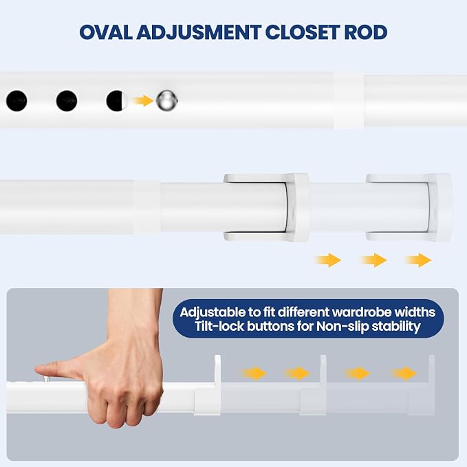 Mavivegue Oval Closet Rod, Adjustable Closet Rods – Expandable 17-40 Inches | - Image 7