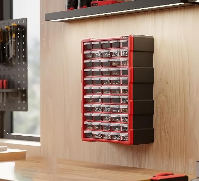 Small Parts Organizer for Hardware & Screws | 60 Removable Bins - Image 2