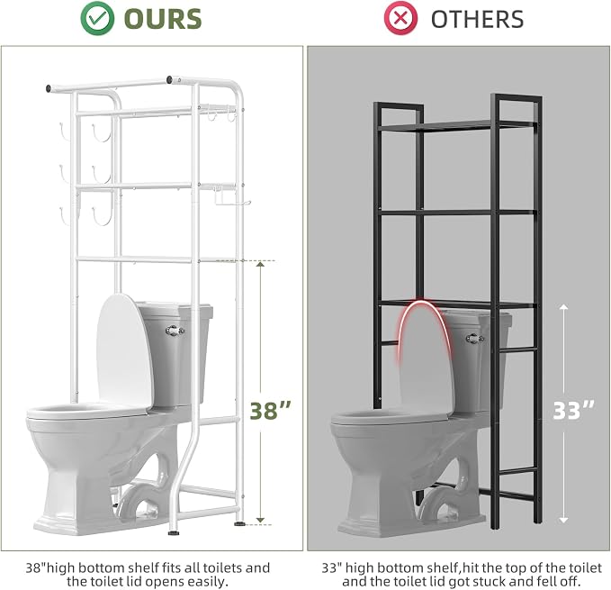 Simple Trending 3 Tier Over The Toilet Storage Rack, Metal Bathroom Shelf - Image 2