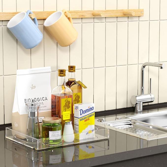 NIUBEE Clear Serving Tray 12x16 Inches -Spill Proof- Acrylic Decorative Tray - Image 4