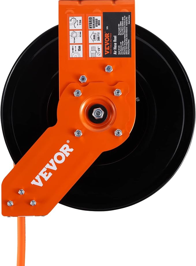 VEVOR Retractable Air Hose Reel 3/8 IN x 50 FT Hybrid Air Hose Max 300PSI | 5ft - Image 10