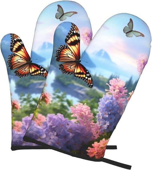Oven Mitts Set of 2 Butterfly Garden Oven Glove Heat Resistant 500â„‰ Kitchen by Unknown