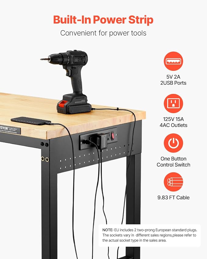 VEVOR Adjustable Workbench, 60 Inch Work Bench - Image 5