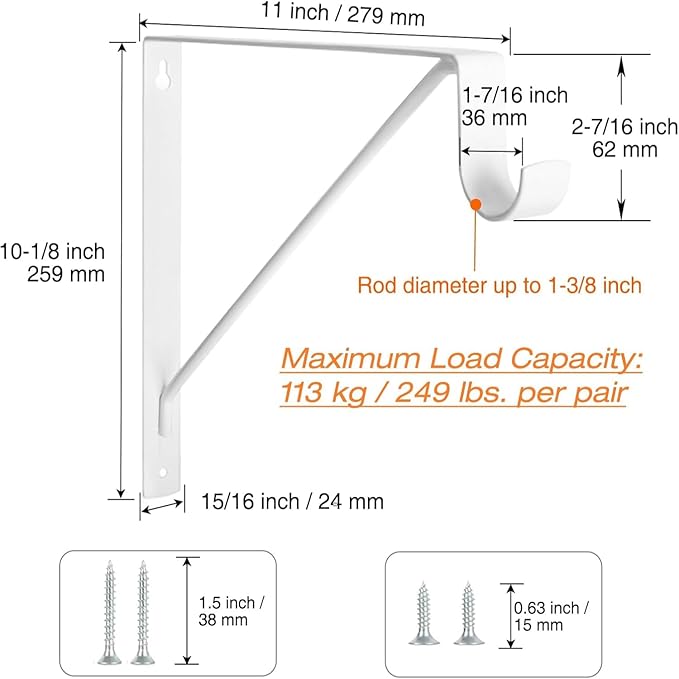 4 Pack Heavy Duty Closet Shelf & Rod Brackets, Wall Mounted Closet Shelf - Image 2