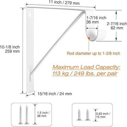 4 Pack Heavy Duty Closet Shelf & Rod Brackets, Wall Mounted Closet Shelf - Image 2