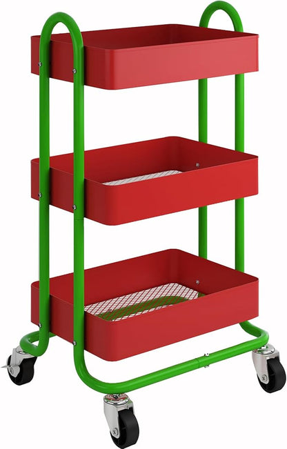 Metal Rolling Cart, 3-Tier Metal Rolling Cart by Elitehouse