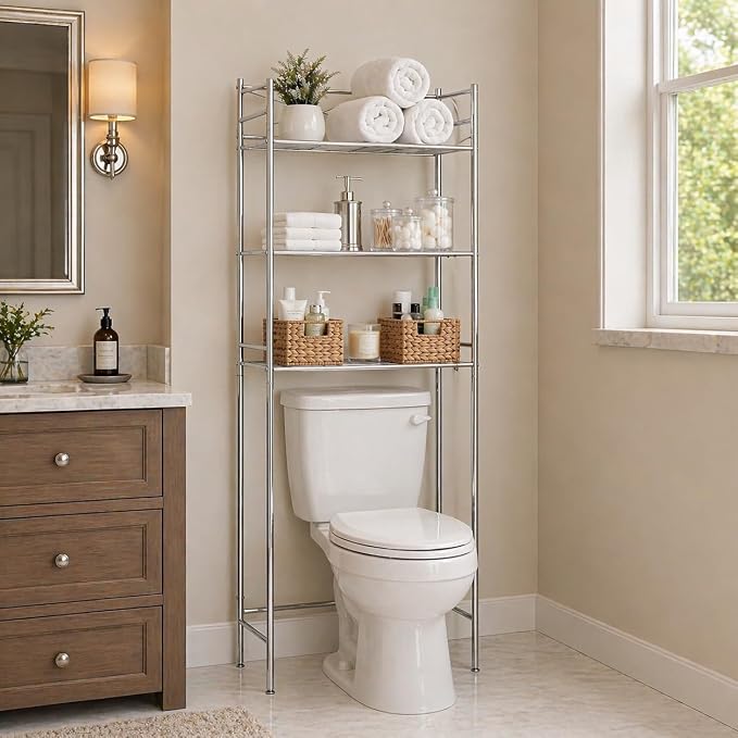 Honey-Can-Do 3-Tier Metal Bathroom Shelf Space Saver, Over The Toilet Storage - Image 2