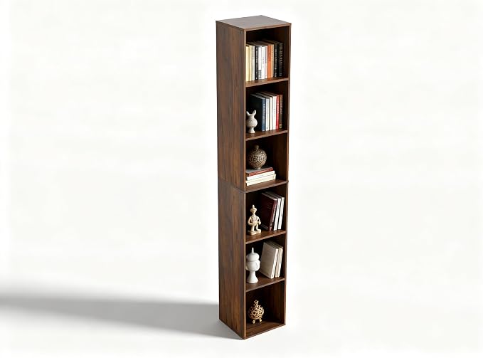 6 Cube Storage Organizer, Narrow Open Shelf Bookcase, Freestanding 6 Tier Low - Image 4
