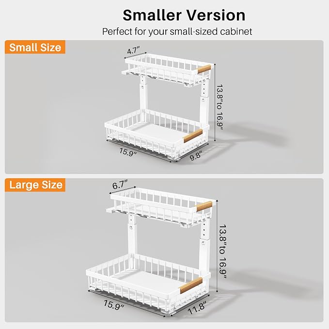 PXRACK 2 Pack Under Sink Organizer, Adjustable Height, 2 Tier Pull Out Under - Image 2
