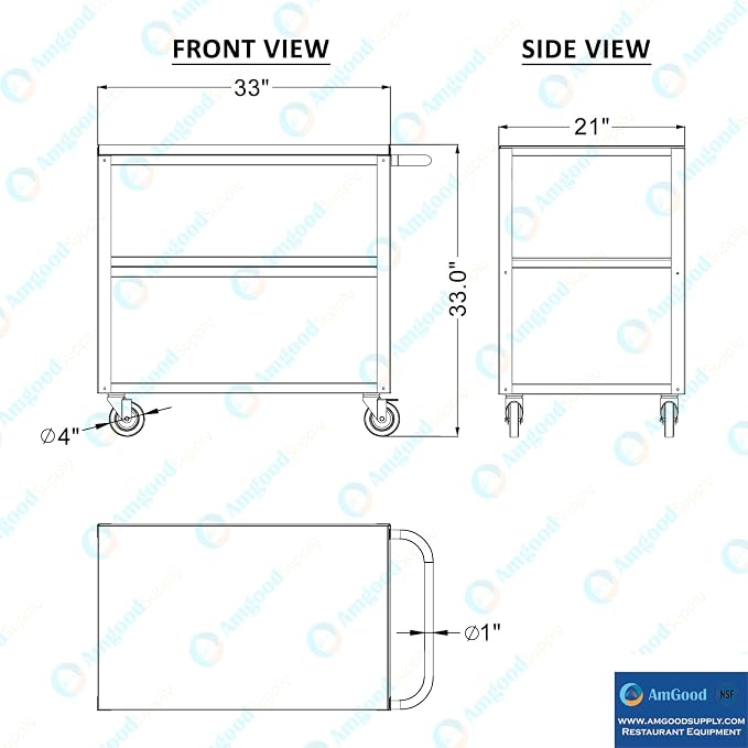 21 in. Wide X 33 in. Long X 33 in High | 3 Shelf Metal Utility Cart on Wheels - Image 5