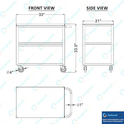 21 in. Wide X 33 in. Long X 33 in High | 3 Shelf Metal Utility Cart on Wheels - Image 5