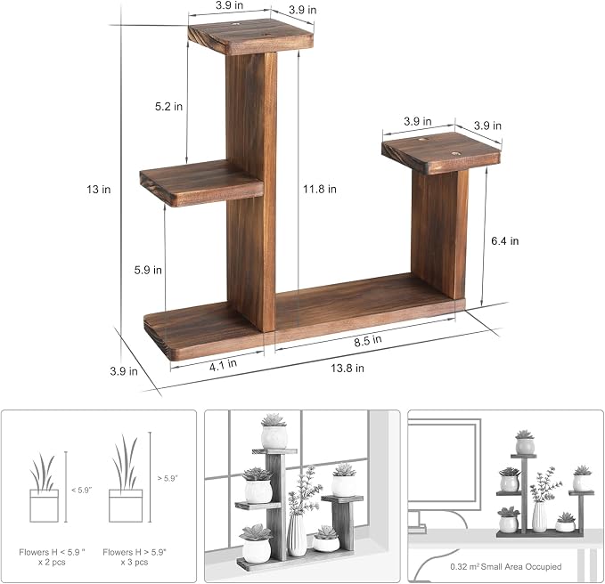 Wood Desktop Plant Stand Indoor Small Windowsill Flower Shelf Tabletop Plant - Image 4