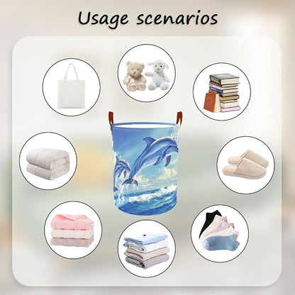 Laundry Baskets 15.7x19.7 Inch Large Dolphin Ocean Design Collapsible Laundry - Image 4