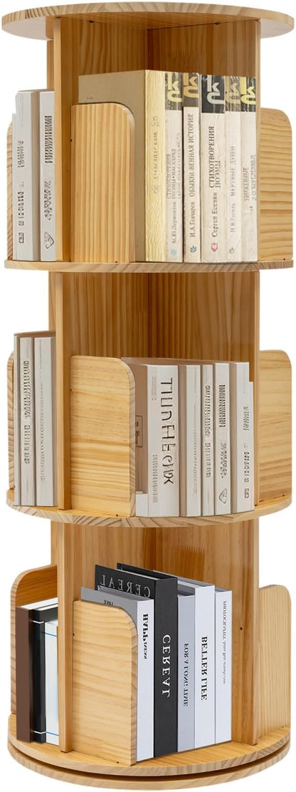 3 Tier Rotating Bookshelf Tower, Wood Revolving 360 Book Shelf, Vertical Rotate by HAPPCUCOE