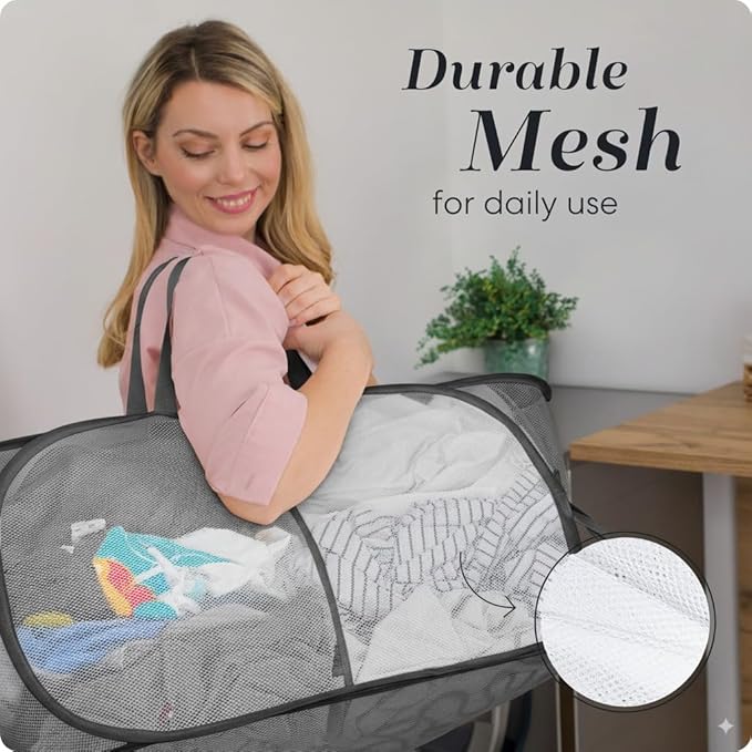 Handy Laundry Pop Up Laundry Hamper 2-Compartment, Divided 77L Mesh | Divided - Image 5