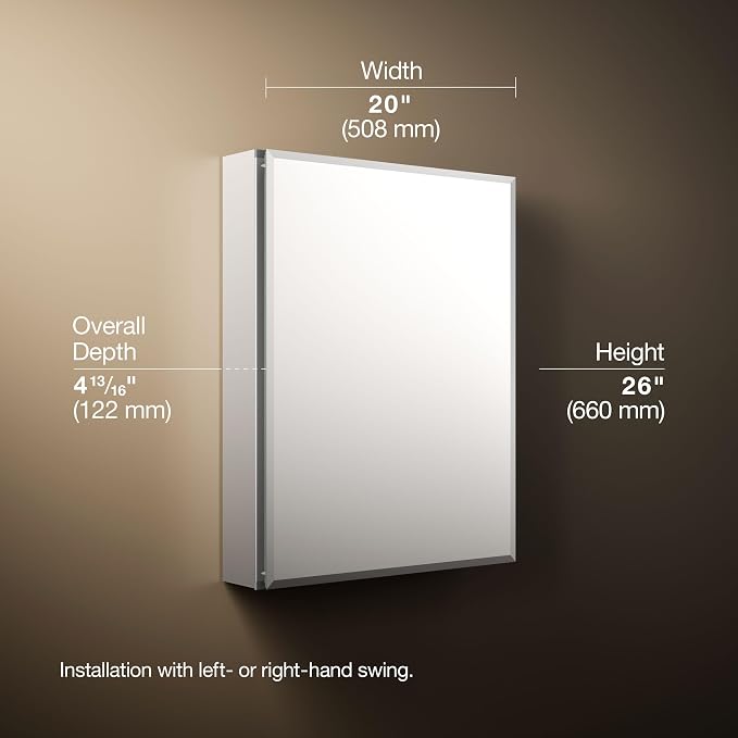 Kohler Frameless Bathroom Mirror Medicine Cabinet, 20 in x 26 in - Image 4