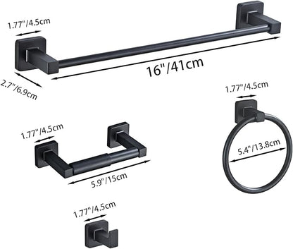 Matte Black Bathroom Hardware Set 4 Pieces, Towel Bar Set Stainless Steel Wall - Image 7