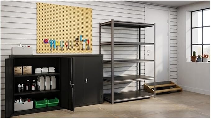 Pemberly Row 5-Shelf Metal Storage Unit, Gunmetal Gray/Black Finish, Steel Frame - Image 2
