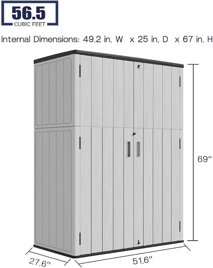 KINYING Outdoor Vertical Storage Shed, 57 Cu.ft Outdoor Storage Cabinet - Image 4