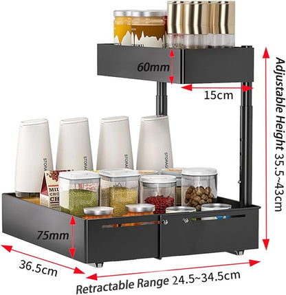 Under Sink Organiser, 2 Tier Pull Out Cabinet Organiser, Height Adjustable Out - Image 2