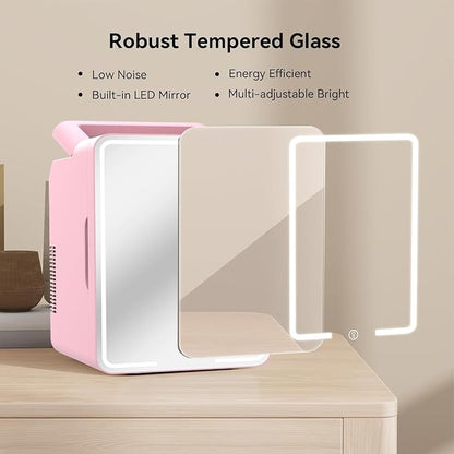 12L Skincare Fridge with Mirror & LED Lighting, 3-Mode Dimmable, Cooler & Warmer - Image 3