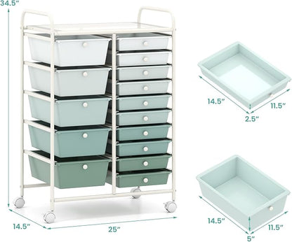 Giantex 15 Drawers Rolling Cart, Classroom Organizers, Storage Cart - Image 3