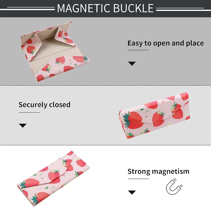 Foldable Glasses Case, Magnetic PU Leahter Sunglasses Case, Cute Hard Shell - Image 3
