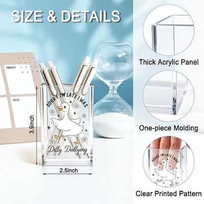 Sorry I'm Late I Was Dilly Dallying Acrylic Makeup Brush Pencil Holder Cup - Image 2