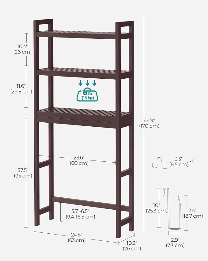 SONGMICS Over The Toilet Storage, 3-Tier Over Toilet Bathroom Organizer - Image 3