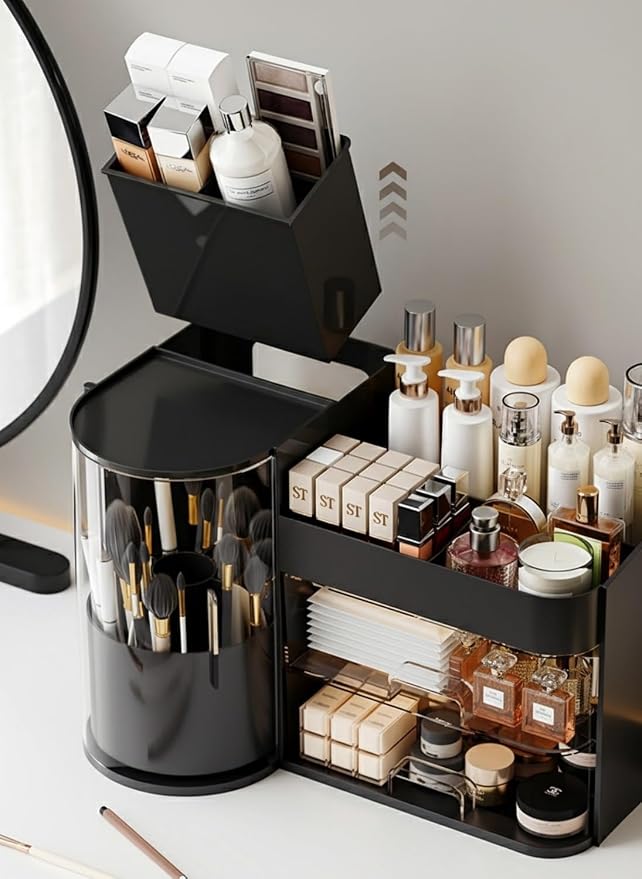Makeup Organizer with Rotating Brush Holder Cosmetic Organizer with Drawers - Image 5