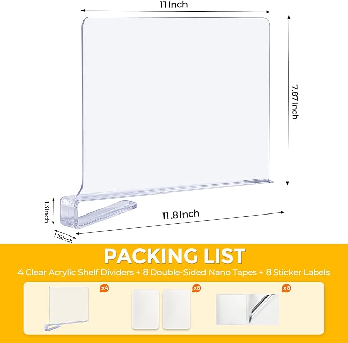 JOY DECOR 8 Pack Acrylic Clear Shelf Dividers - Image 2