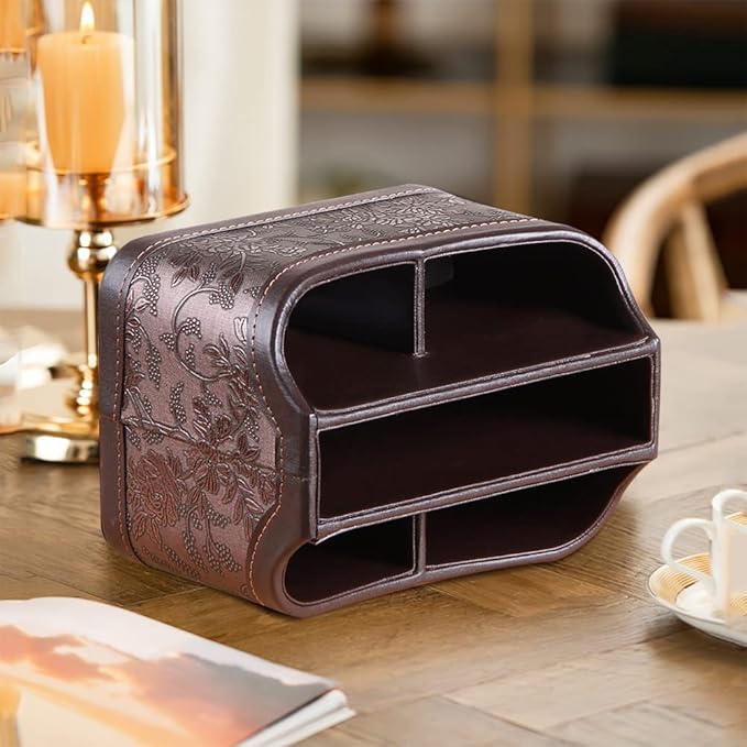360° Rotating Remote Control Holder, PU Leather TV Remote Caddy Organizer - Image 3