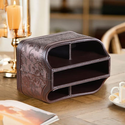 360° Rotating Remote Control Holder, PU Leather TV Remote Caddy Organizer - Image 3