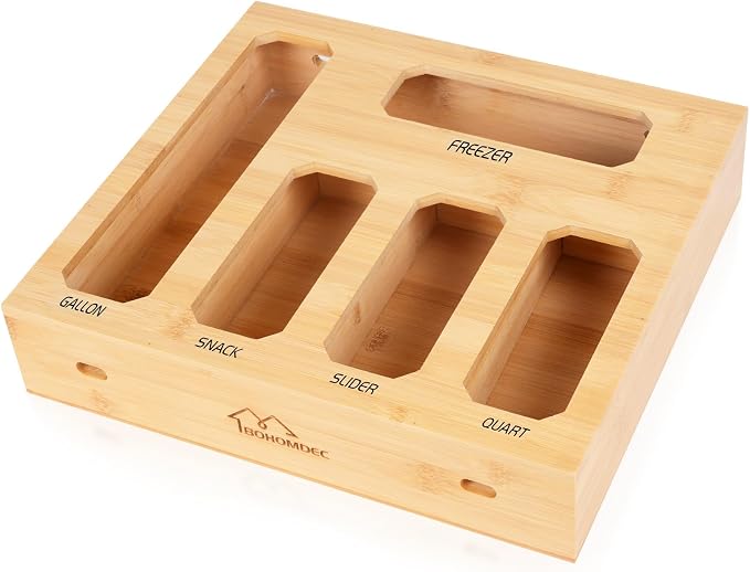 Bamboo Ziplock Bag Organizer for Kitchen Drawer, Food Storage Baggie Holder by BOHOMDEC