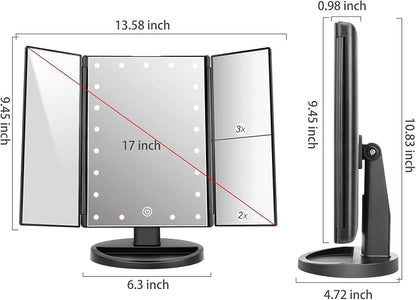 deweisn Tabletop Mount Trifold Lighted Vanity Mirror - Image 3