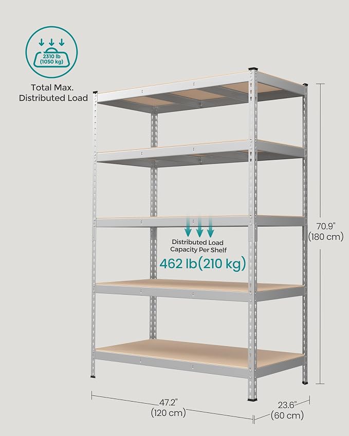 SONGMICS 5-Tier Storage Shelves, Load 2310 lb, Garage Storage, Boltless Assembly - Image 3