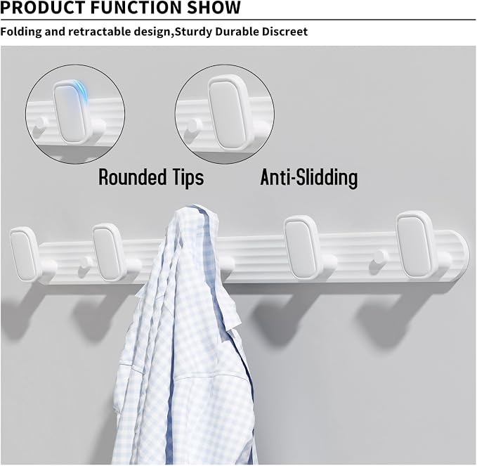 Coat Rack Wall Mount White, 5 Hooks Rack Metal Coat Hanger Wall - Image 4