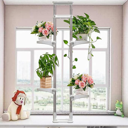 BAOYOUNI Indoor Window Plant Stand Metal Double Pole Storage Shelf Flower Pot - Image 9