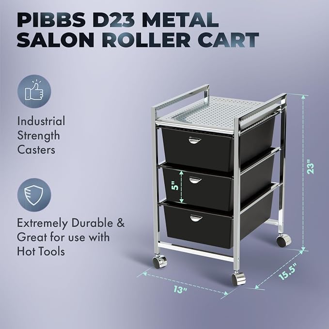 Pibbs D23 Metal Salon Roller Cart, 3 XL Removable Drawers, Heavy-Duty Utility - Image 5