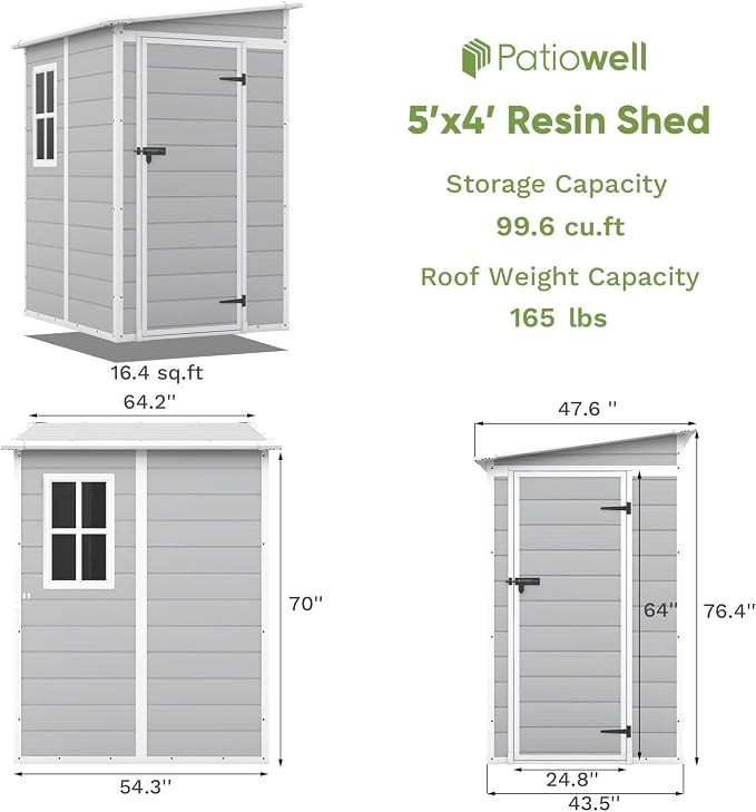 Patiowell 5x4 FT Outdoor Storage Shed - Image 2