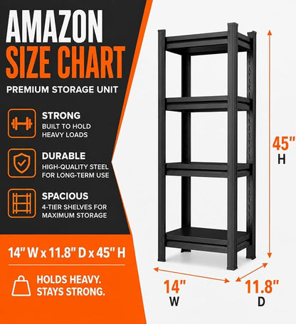 Garage Shelving Unit, 2400LBS Heavy Duty 4-Tier Metal Storage Shelves, - Image 2