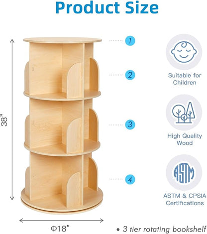 OOOK Kids Rotating Bookshelf, 3 Tier Corner Bookshelf - Image 7