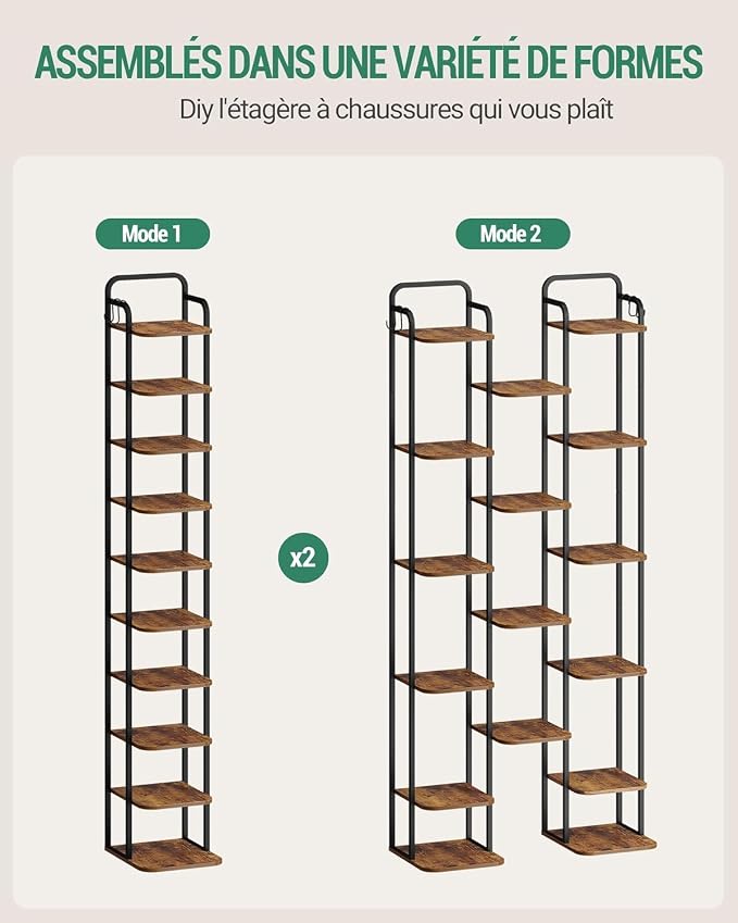 Hzuaneri 10 Tiers Vertical Shoe Rack, Narrow Shoe Tower, Tall Shoes Shelf - Image 5