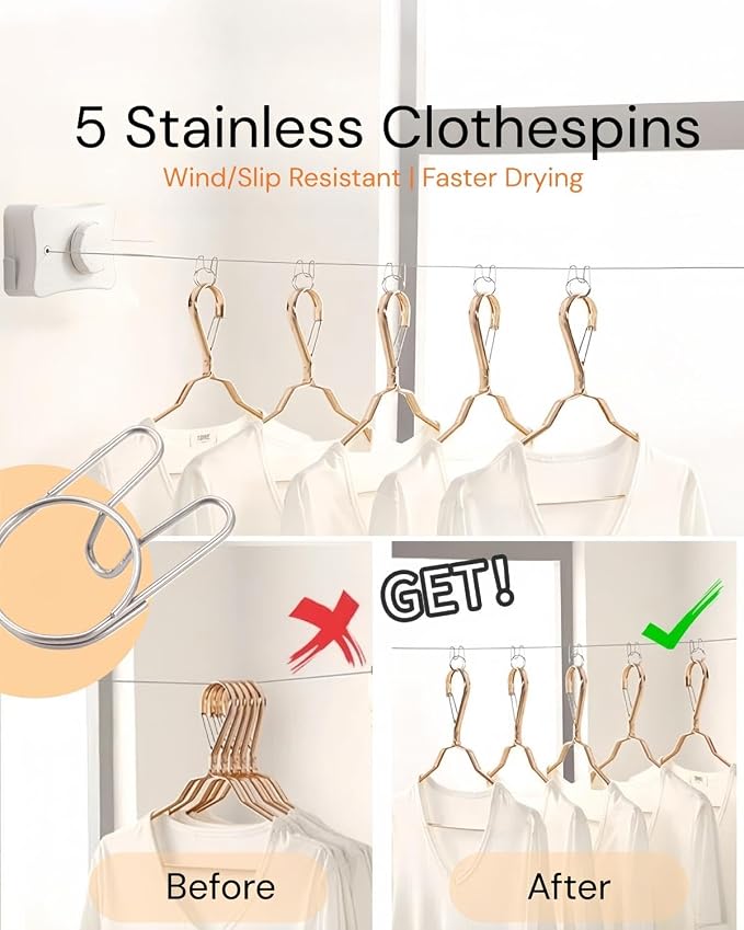 Retractable Clothesline 16.7 ft – Heavy-Duty 44 lb, Rust-Proof Stainless Steel - Image 6