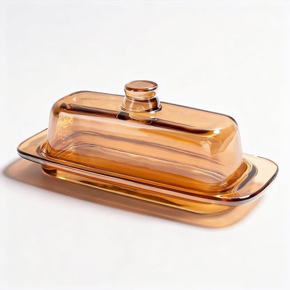 Butter Dish with Lid for Countertop, Elegant Champagne-Colored Covered Glass by QIANCHANG